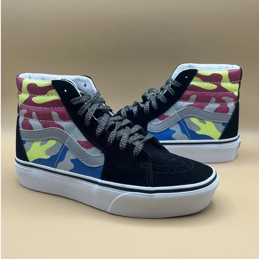 Vans Sk8-Hi Black Camo Glitter High Top Shoes - Women's Size 7 Used